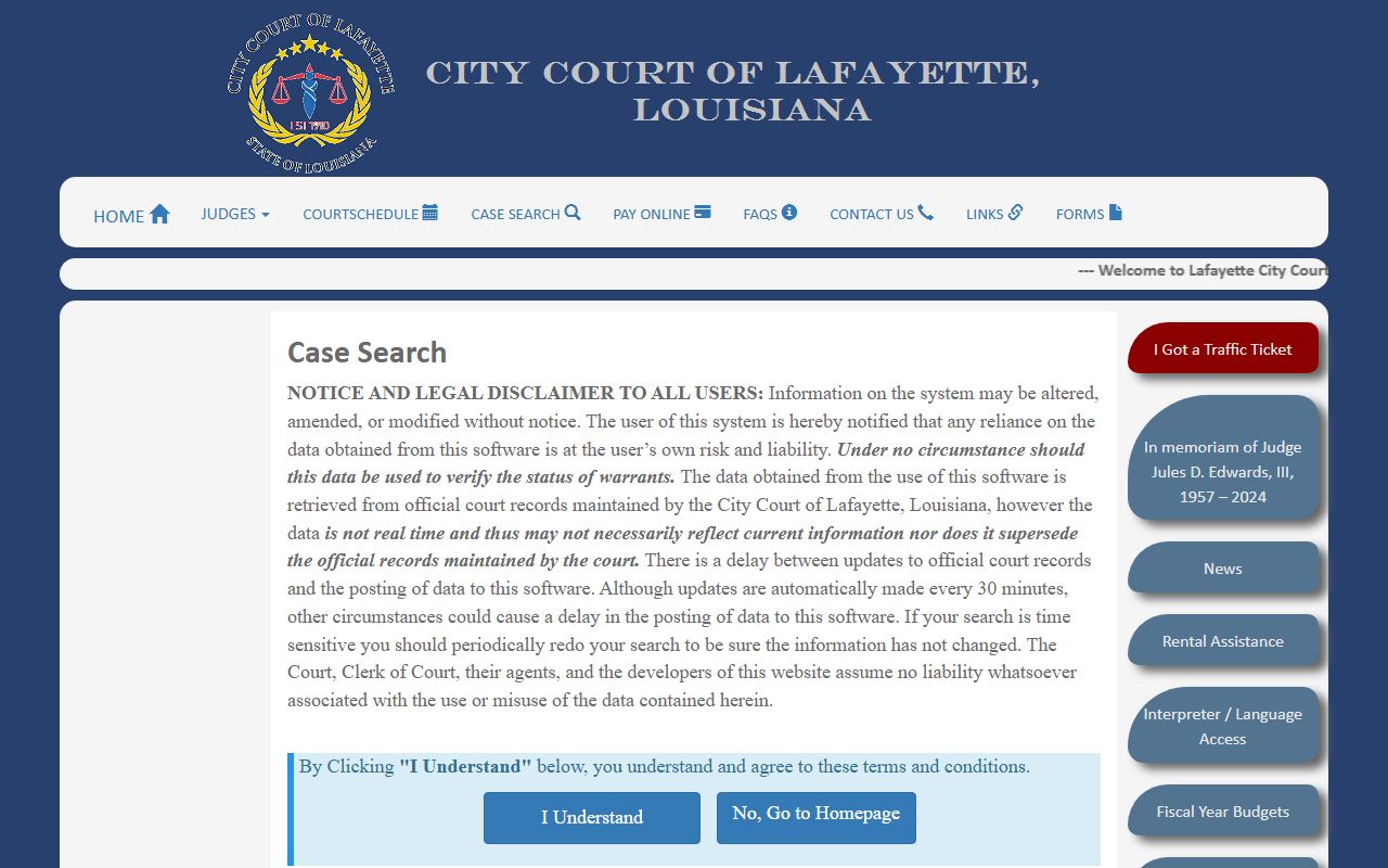 Lafayette City Court case search portal for Lafayette people search