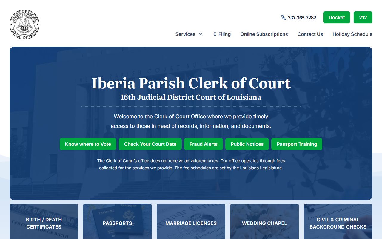 Iberia Parish Clerk of Court website for New Iberia people search