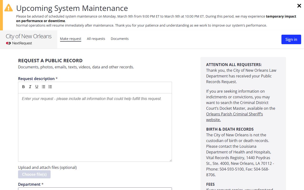 NOPD records request portal for New Orleans people search