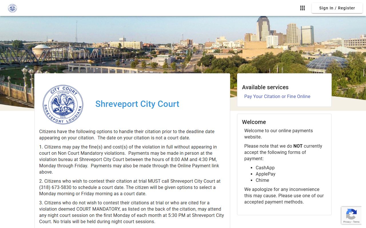 Shreveport City Court online search for Shreveport people search