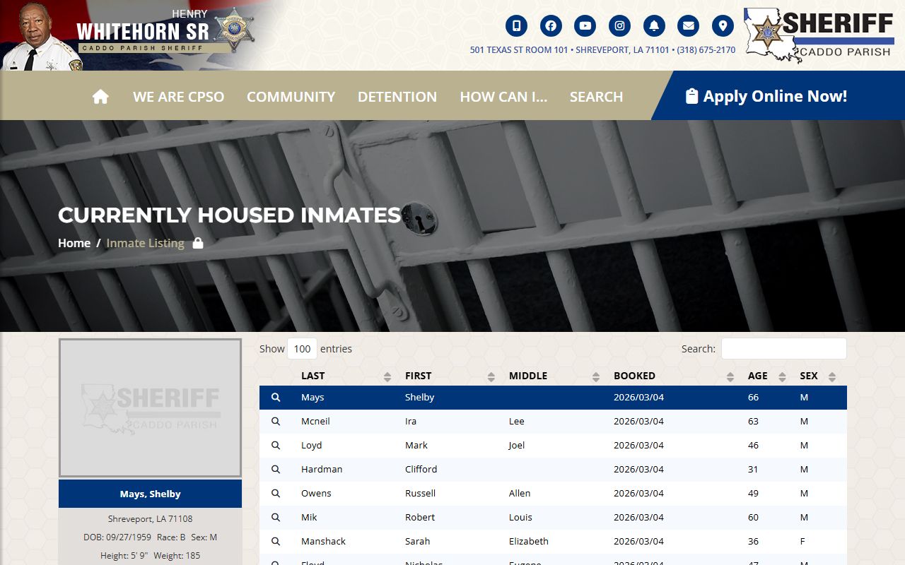 Caddo Parish inmate search tool for people search