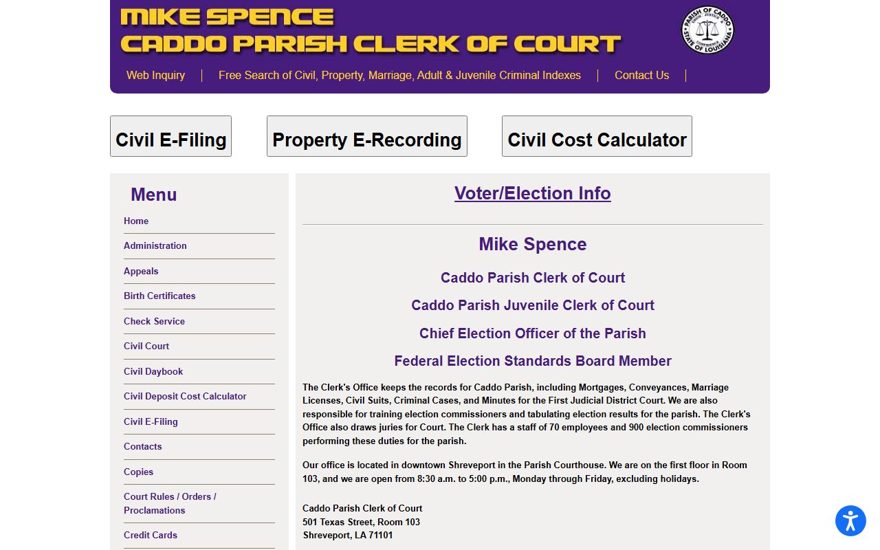 Caddo Parish Clerk of Court website for Caddo Parish people search