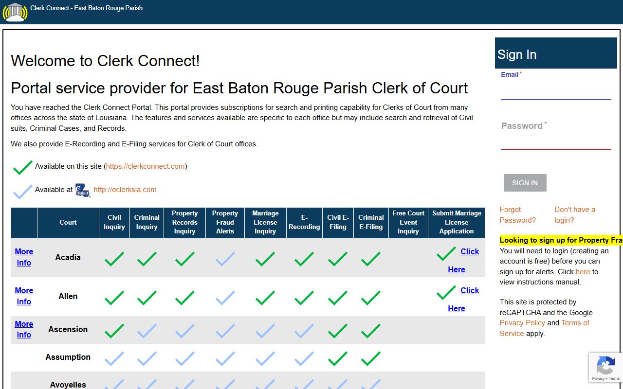 Clerk Connect portal for East Baton Rouge Parish people search
