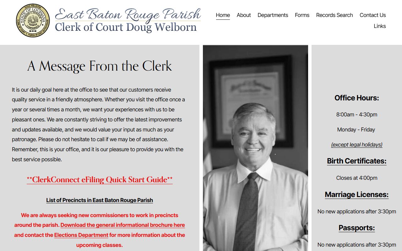 East Baton Rouge Clerk of Court homepage for Baton Rouge people search