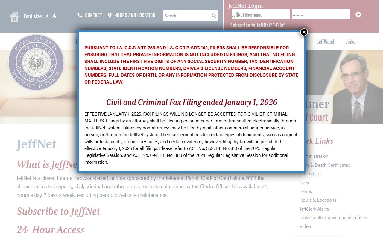 JeffNet login page for Jefferson Parish people search