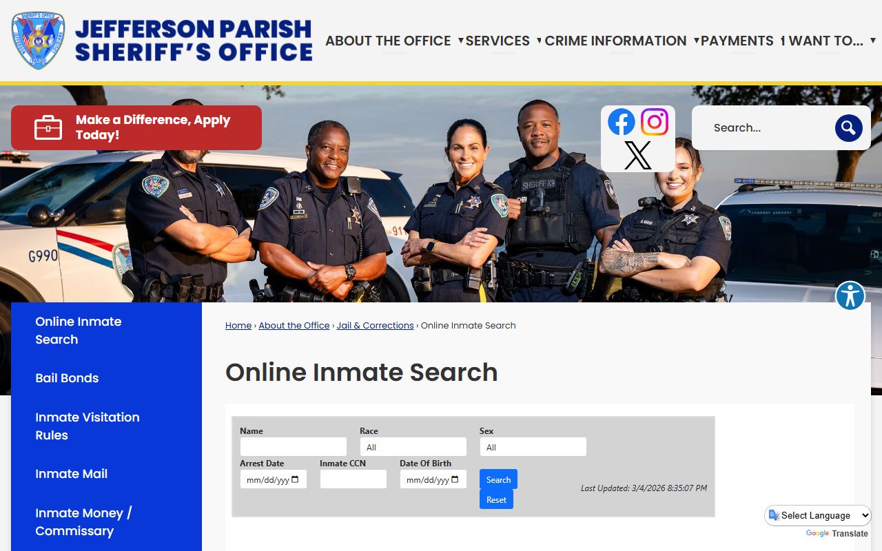 JPSO online inmate search for Jefferson Parish people search