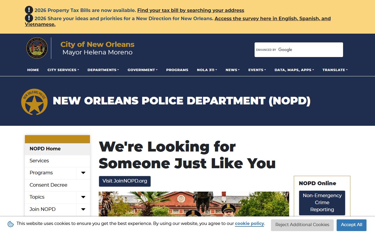 NOPD Homepage for Orleans Parish people search records