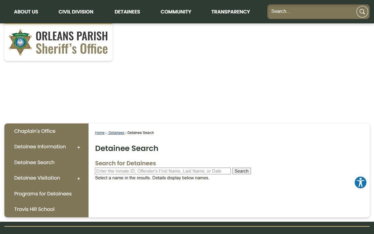 OPSO Detainee Search tool for Orleans Parish people search