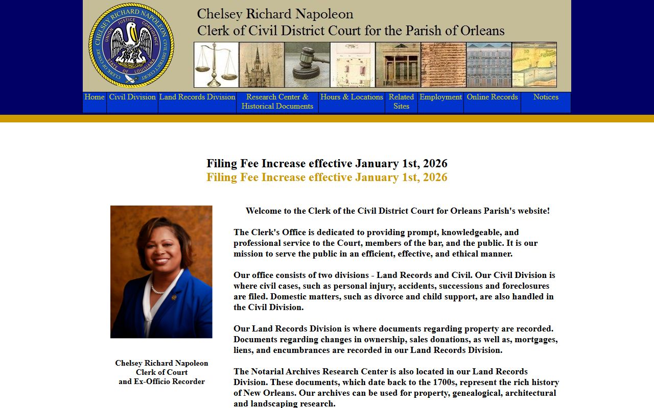 Orleans Civil Clerk website for Orleans Parish people search