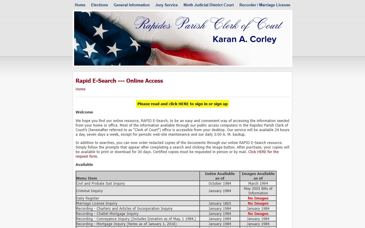 RAPID E-Search tool for Pineville people search through Rapides Parish Clerk of Court