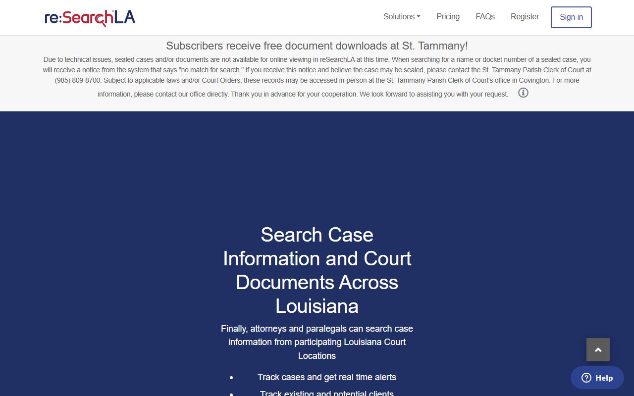 reSearchLA portal for St. Tammany Parish people search records