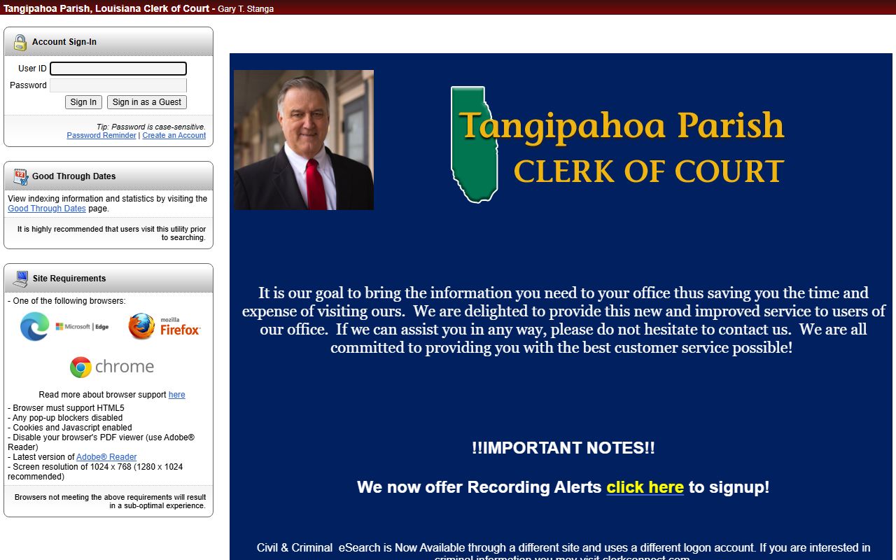 Land records eSearch portal for Tangipahoa Parish people search