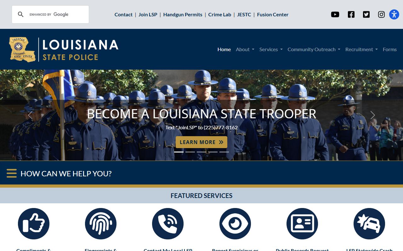 Louisiana State Police website for Louisiana people search